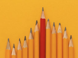 Crayon rouge qui ressort pour symboliser la valorisation du mentor